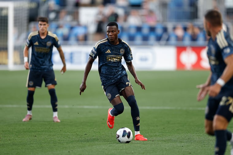 Union’s Danley Jean Jacques runs with the soccer ball against Necaxa during a Leagues Cup group stage game on Sunday.