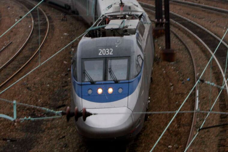 An Amtrak Acela train from New York pulls into 30th Street Station.