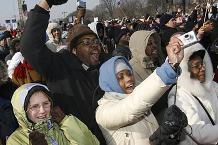 The huge crowd on the Mall for Barack Obama's inauguration was as remarkable for its diversity as for its size. (Charles Fox / Staff Photographer)