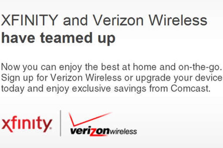 A screen grab from Comcast's website advertising services from Xfinity on Verizon Wireless devices, which will continue.