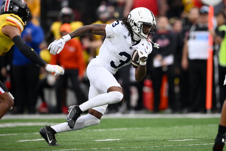 Penn State wide receiver Dante Cephas runs with the ball during the first half against Maryland on Saturday.