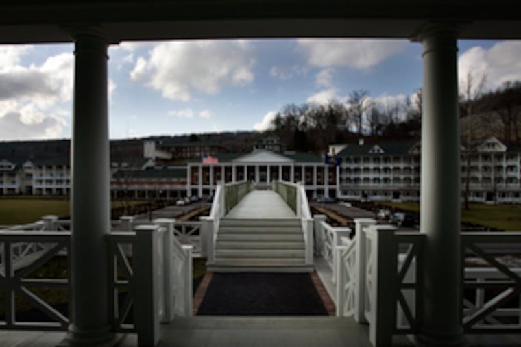 The grounds of Bedford Springs are little changed since the 1880s. Below, Bill Defibaugh with some of the resort artifacts he has collected over the years and has returned to the resort.