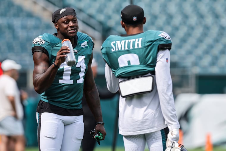 Eagles receivers A.J. Brown and DeVonta Smith get ready for Sunday's season opener at New England.