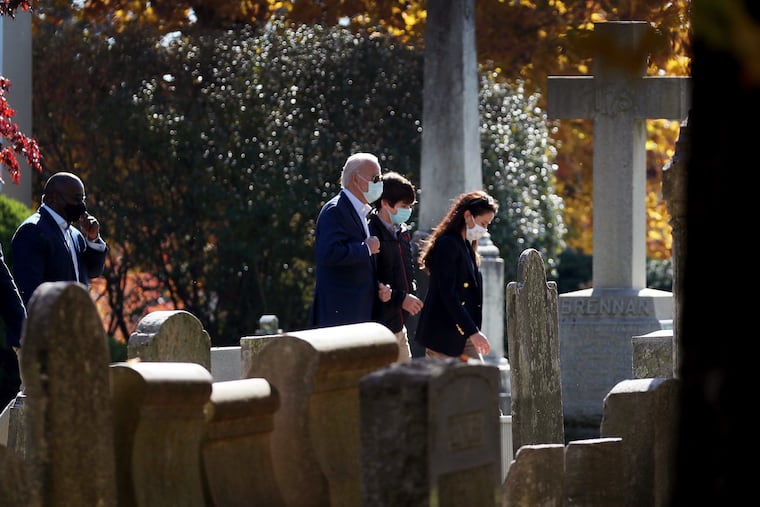 President-elect Joe Biden arrives for Mass at St. Joseph on the Brandywine Roman Catholic Church in Wilmington, Del., on Sunday.