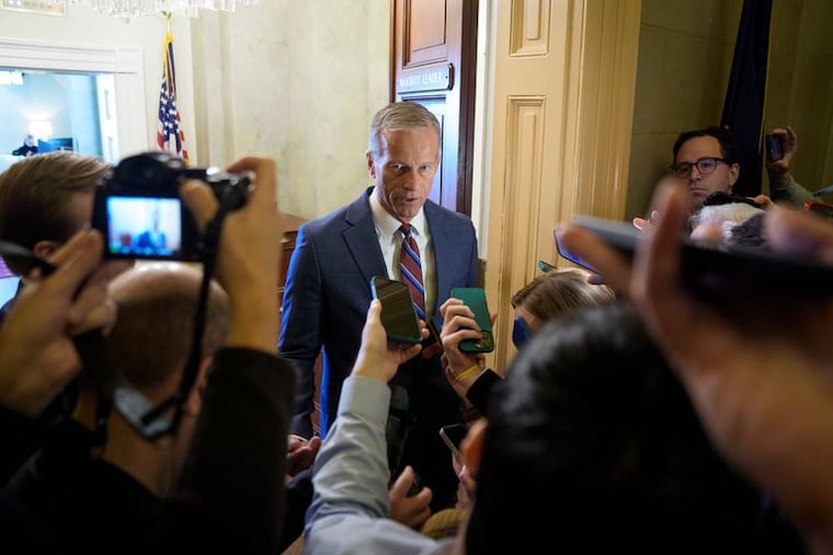 Senate Majority Leader John Thune (R., S.D.) speaks to the media on Monday, Nov. 10, about the Senate aiming to vote on ending the shutdown in Washington. One of the sticking points during the shutdown was about the Affordable Care Act's marketplace medical insurance subsidies.