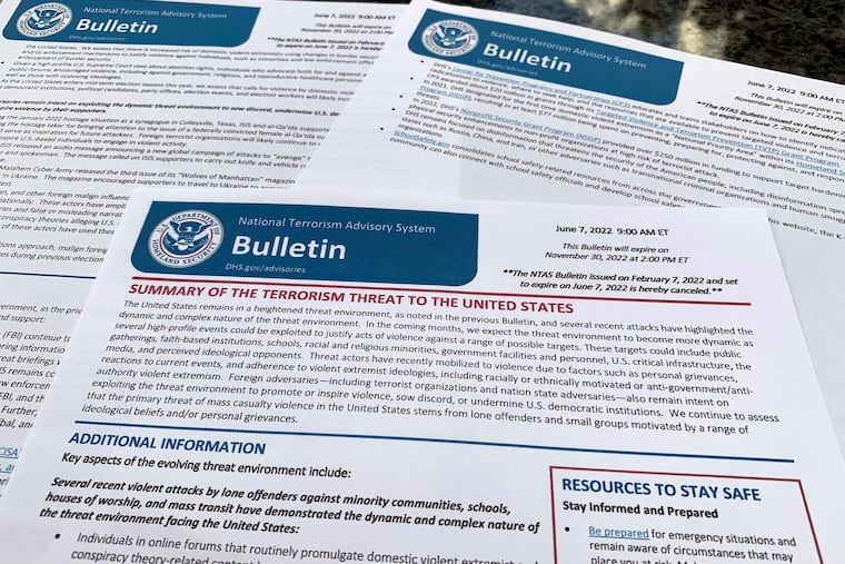 The bulletin issued June 7 by the Department of Homeland Security, outlining the current terrorism threat to the United States.