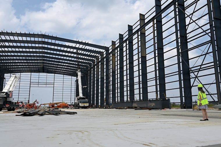 First Lady of New Jersey Tammy Murphy toured the EEW American Offshore Structures site at the Paulsboro Marine Terminal in July where a manufacturing facility to turn out steel components for offshore wind farms was under construction.