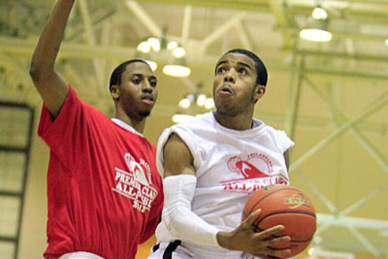 White's Maurice Watson (Boys' Latin) scores past Red's David
George (Philadelphia Electrical). (Ron Cortes/Staff Photographer)