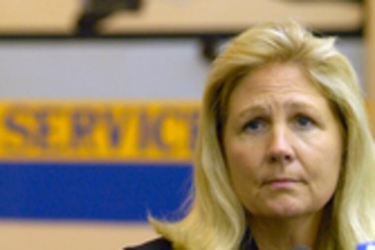 Maureen Faulkner, widow of Philadelphia Police Officer Daniel Faulkner, at a news conference yesterday at FOP headquarters.