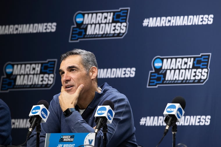 Villanova coach Jay Wright during Saturday's NCAA press conference ahead of the Ohio State game.