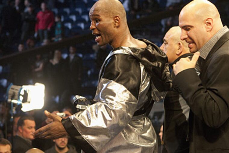 Bernard Hopkins reacts to the judges' decision after his fight against Jean Pascal. (AP Photo/The Canadian Press - Jacques Boissinot)
