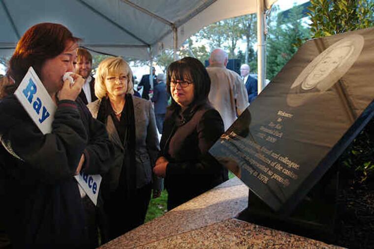 At the Ray Kot memorial (from left): His sister, Linda Wan; his widow, Nancy; and Trump general manager Rosalind Krause.