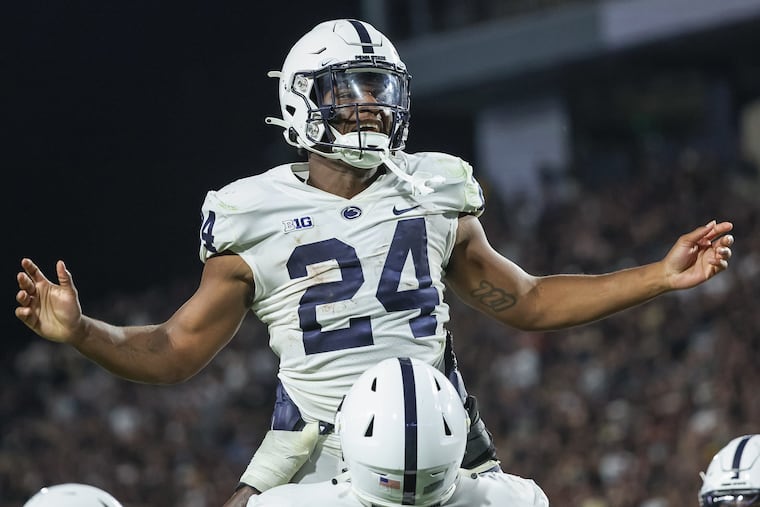 Penn State running back Keyvone Lee celebrates after the go-ahead touchdown in the season opener against Purdue.