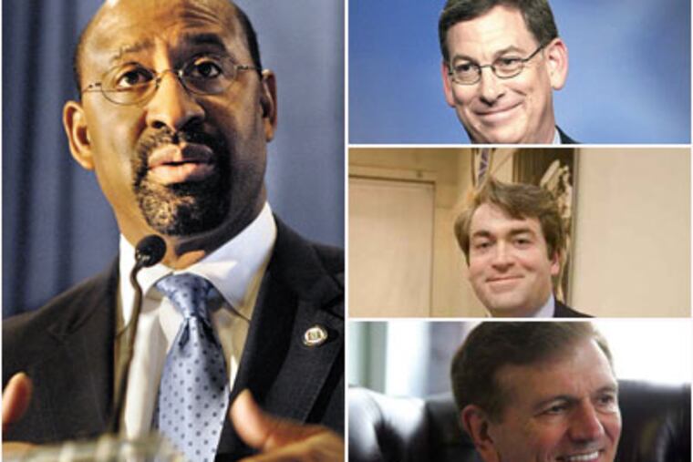 Mayor Nutter, left, won't face Sam Katz, upper right. But he could face Councilman Bill Green, right-center. Tom Knox, right-bottom, is waiting until Feb. 1 to declare if he will be a candidate.