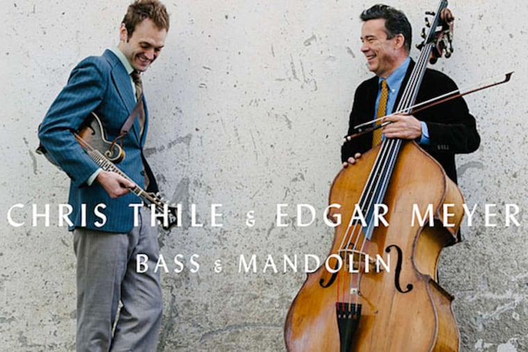 Chris Thile (left) credits Edgar Meyer as a music-mixing mentor. Meyer says music-mixing came early in his life, thanks to his father. (album cover)