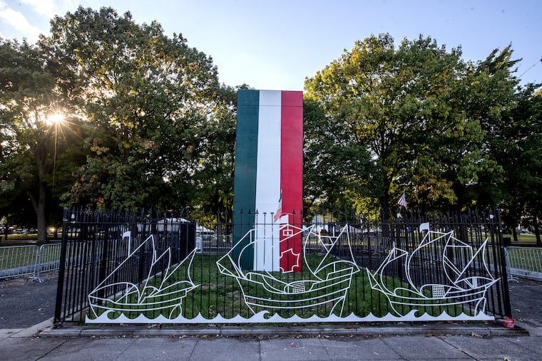 A group painted the box that surrounds the Columbus statue in South Philadelphia in the colors of the Italian flag earlier this month.