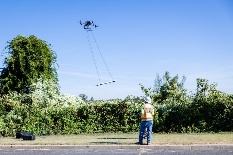A drone carrying a magnetometer Sept 11, 2024 in search of Alligator Jr., a Civil War-era submarine prototype deliberately sunk in 1861 along the Rancocas Creek in Burlington County. The magnetometer detected something metal the size of Alligator Jr., according to a report on the flight released on Oct. 4, 2024.