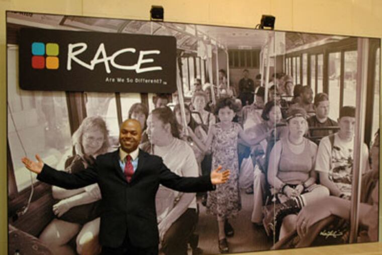 Frderic Bertley, The Franklin's vice president, Center for Innovation in Science Learning, previews the new exhibit on race. (James Heaney / Staff Photographer)