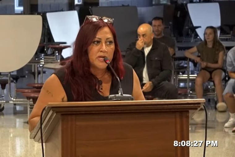 Spring-Ford Spanish teacher Jasmine Ewing, pictured in this screenshot from a video recording of the June 15 school board meeting, defends her tenure in the district. Ewing is now facing termination for reasons the district has not made public.