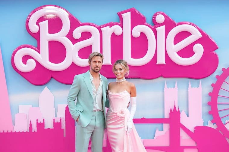 Ryan Gosling, left, and Margot Robbie pose for photographers upon arrival at the premiere of the film 'Barbie' in July in London.