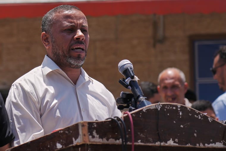 Ismail al-Thawabta, general director of the Hamas-run government media office, speaks during a news conference at Al-Aqsa Hospital in Deir al-Balah, central Gaza Strip, Monday, July 6, 2026.