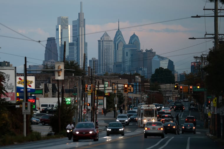 A view of the Philadelphia skyline taken from 54th and Lancaster Avenue on Friday, Oct. 20, 2023.