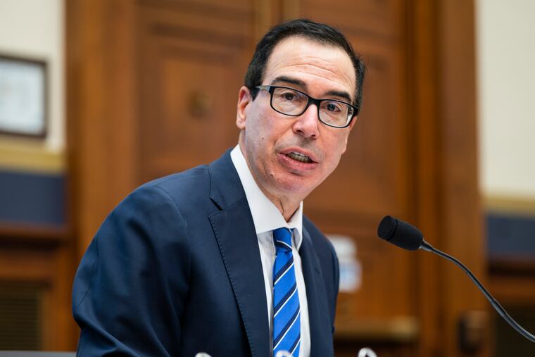 Treasury Secretary Steven Mnuchin testifies before a House Financial Services Committee hearing on Capitol Hill in Washington, in 2020.