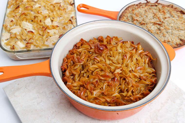 Variations on kugel , a casserole typically served as a side dish at Rosh Hashanah meals or as an easy-on-the-stomach break-the-fast dish during Yom Kippur. ( JESSICA GRIFFIN / Staff photographer )