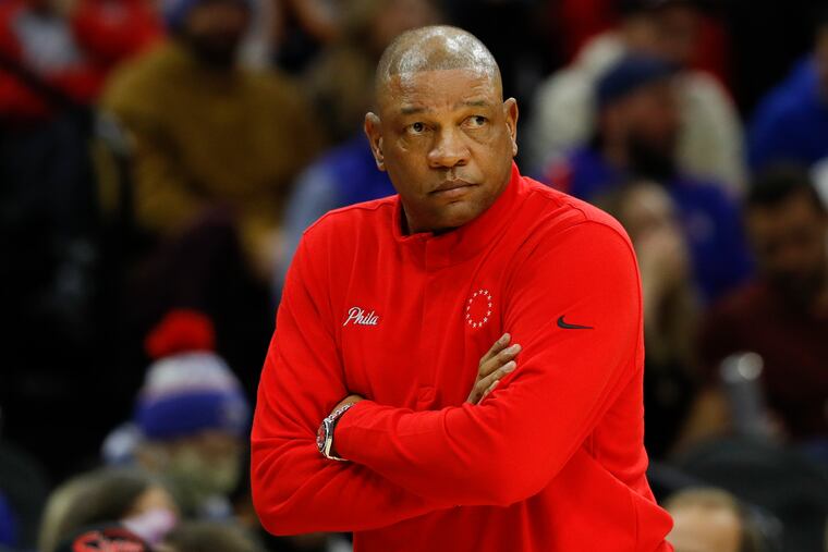 Sixers head coach Doc Rivers watches his team take on the Utah Jazz on Dec, 9.