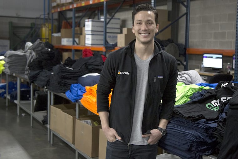 PrintFly CEO and cofounder Michael Nemeroff stands amid his printed shirts empire in Northeast Philadelphia.