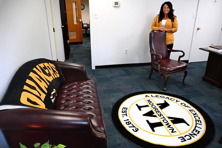 Moorestown School District Superintendent Courtney McNeeley in her office Thursday, August. 14, 2025. Moorestown is one of only a few districts in the state that does not yet have tuition-free, full-day kindergarten or a fully funded plan to add it. She has a plan to change that - if voters approve an upcoming bond referendum.