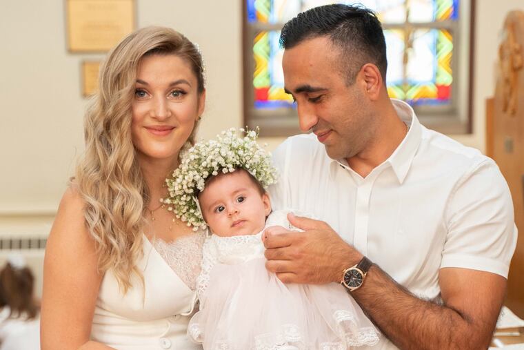 Svetlana and Vardgas with Simona at the baby's baptism.