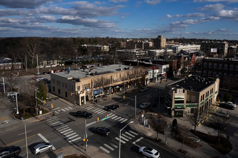 An aerial view of Ardmore, Pa. Lower Merion Township and Narberth Borough are seeking residents’ input as they work to make Montgomery Avenue, a main artery, safer for drivers, cyclists, and pedestrians.