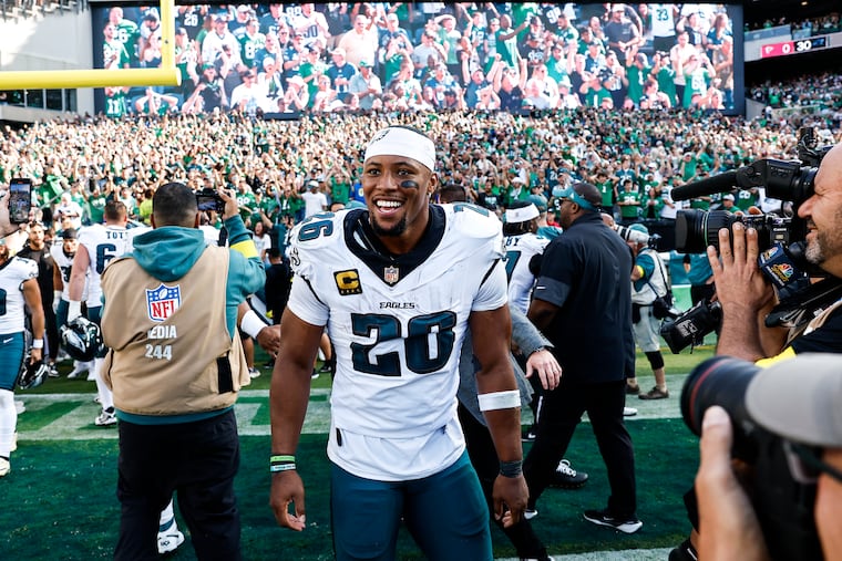 Eagles running back Saquon Barkley is averaging 3.3 yards per rush, the second-lowest single-season clip of his career.