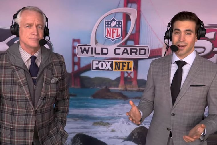 Fox announcers Daryl Johnston (left) and Joe Davis will call Eagles-Giants Saturday night.