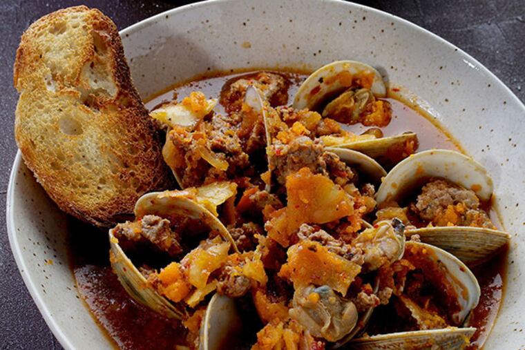 Clams With Sausage and Kimchi. (The Washington Post/Deb Lindsey)