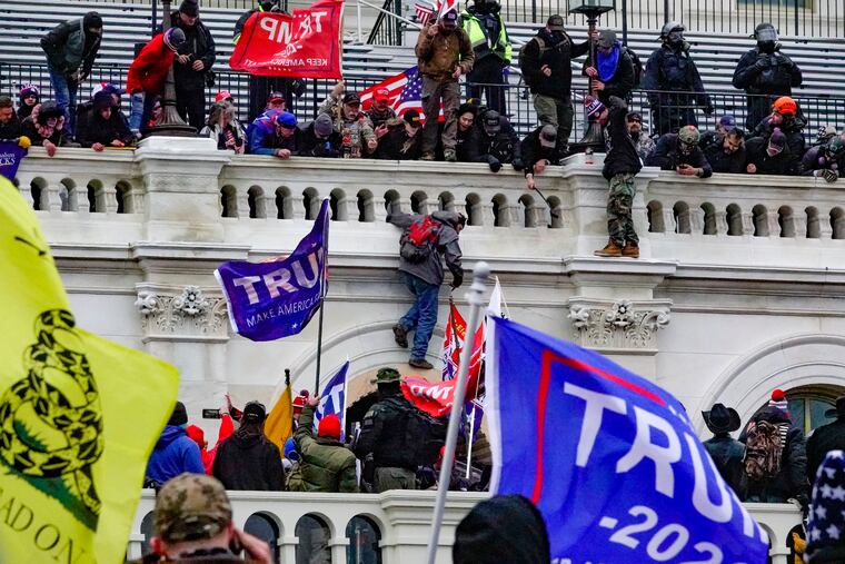 The scene outside the Capitol on January 6, 2021. A memo circulated among Jan. 6 committee members but not publicly released said that tech platforms failed to heed employees' warnings about violent rhetoric ahead of the assault of the Capitol.