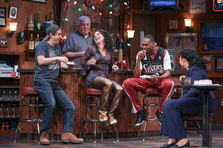 (Left to right:) Matteo Scammell, Rich Hebert, Suli Holum, Walter DeShields, and Kimberly S. Fairbanks in "Sweat," through Nov. 4 at the Philadelphia Theatre Company, Suzanne Roberts Theatre.