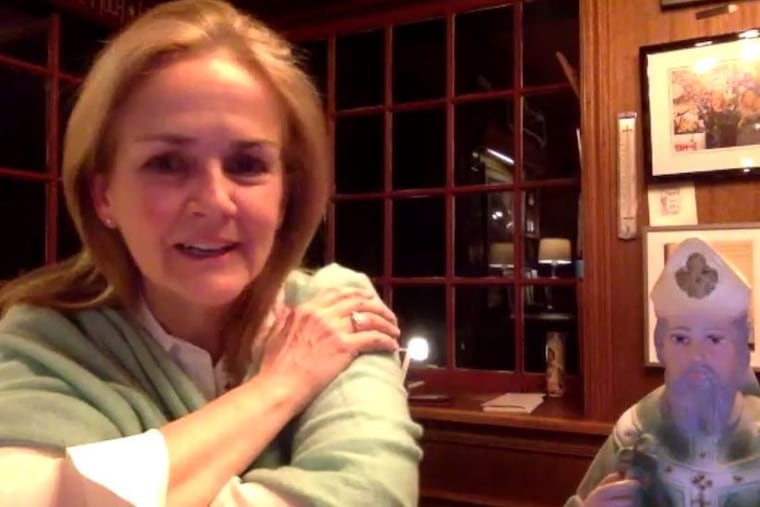 Pennsylvania Rep. Madeleine Dean hosted a St. Patrick's Day party for supporters on the website Zoom, since social distancing is being encouraged to combat the coronavirus crisis. Joining her was a statue of the patron saint of Ireland.