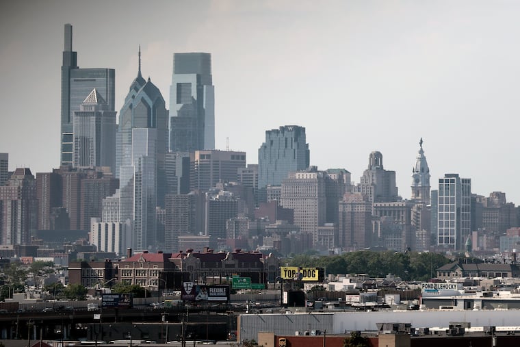 The Philadelphia skyline as seen from the Walt Whitman Bridge.