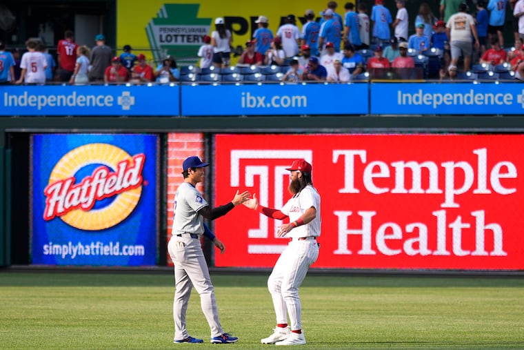 Shohei Ohtani (left) and Brandon Marsh were teammates on the Angels for just under two years.