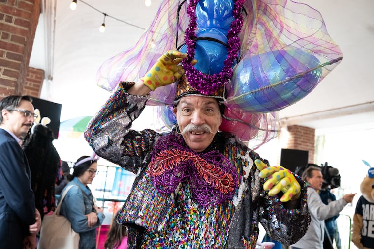 Henri David, grand marshal for the 93rd Annual Easter Promenade poses for a portrait in South Philadelphia on Sunday, April 5, 2026. Dozens of people showed up despite the rain to enjoy the best-dressed contest and free bunny ears in honor of Easter.