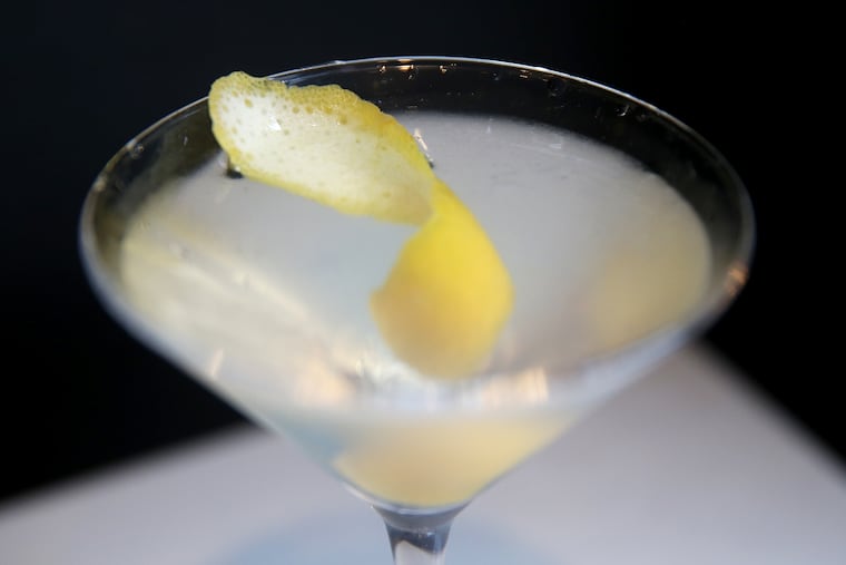 A Barr Hill gin martini is pictured at Oyster House in Center City.