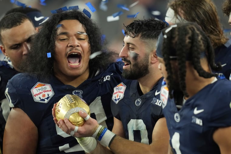 Penn State players celebrate after the Fiesta Bowl rout of Boise State on New Year's Eve. With a win in Thursday's Orange Bowl, the Nittany Lions will book their first trip to the national championship game since 1986.
