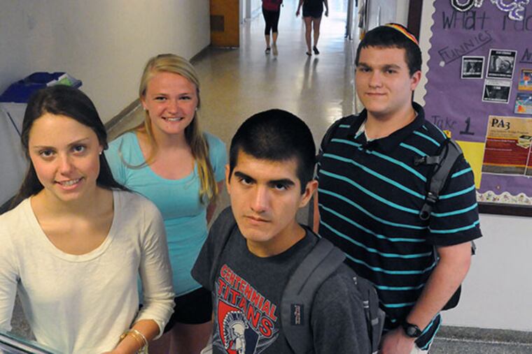 (Left to right) Jenna Brown, Erin McBride, Andre Baldaraggo, and Eytan Gittler will be attending school this Saturday to make up for the snow days earlier in the year. (Curt Hudson photo)