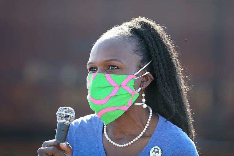 Ala Stanford speaks during the Pa. Flipped to Blue rally and motorcade in Philadelphia on Nov. 8.