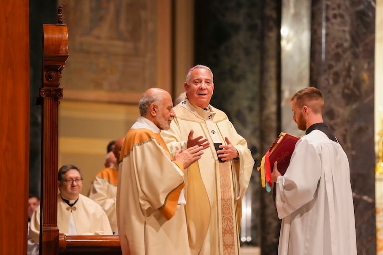 Archbishop Nelson J. Pérez celebrates Mass in honor of Pope Leo XI at the Cathedral Basilica of SS. Peter and Paul in Philadelphia Friday.