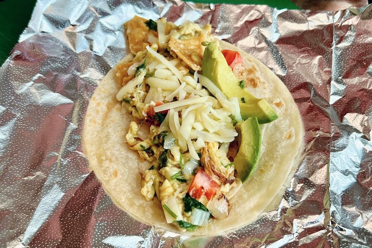 The Migas breakfast taco from Taco Heart, which won the people's choice Breakfast of Champions Award at the 2026 Tasties.