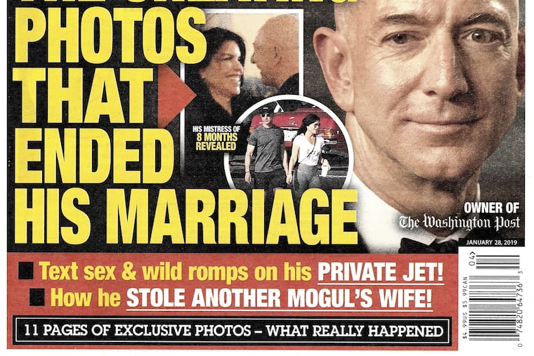 The front page of the Jan. 28, 2019, edition of the National Enquirer features a story about Amazon founder and CEO Jeff Bezos' divorce.