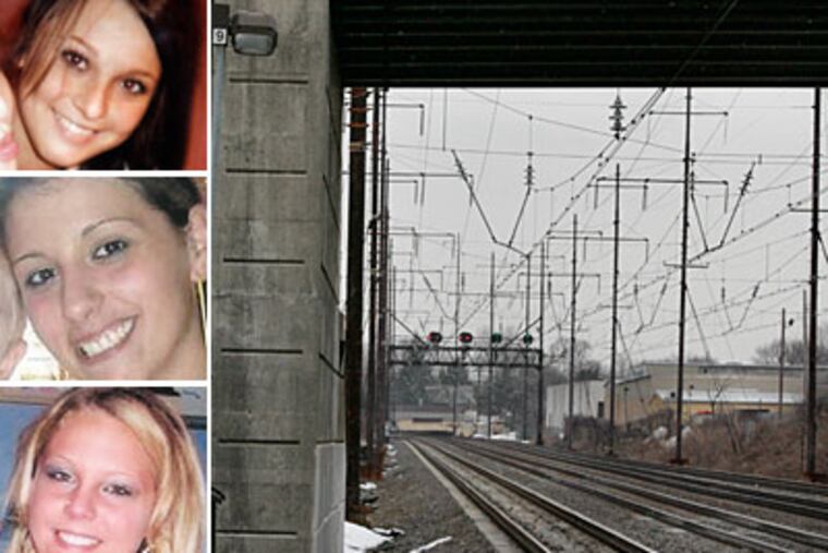 Interboro High School friends, from top, Vanessa Dorwart, Gina Gentile and Kelly Cashwell. Dorwart and Gentile committed suicide on this stretch of train tracks in Norwood. (Elizabeth Robertson / Staff)